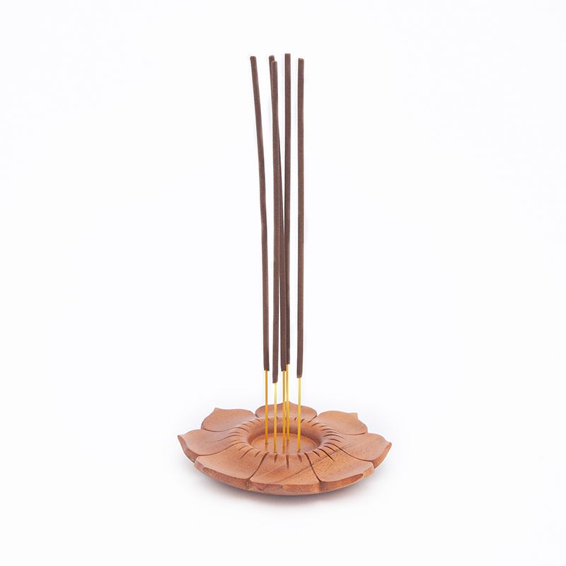 Multicolour 10 x 10 x 1 cm Find Something Different Engraved Wood Lotus Flower Incense Stick and Cone Holder Bamboo 