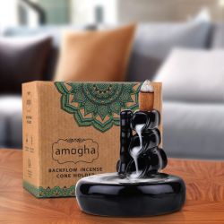 Amogha Backflow Incense Cone Holder with Incense Cones – Bamboo Design